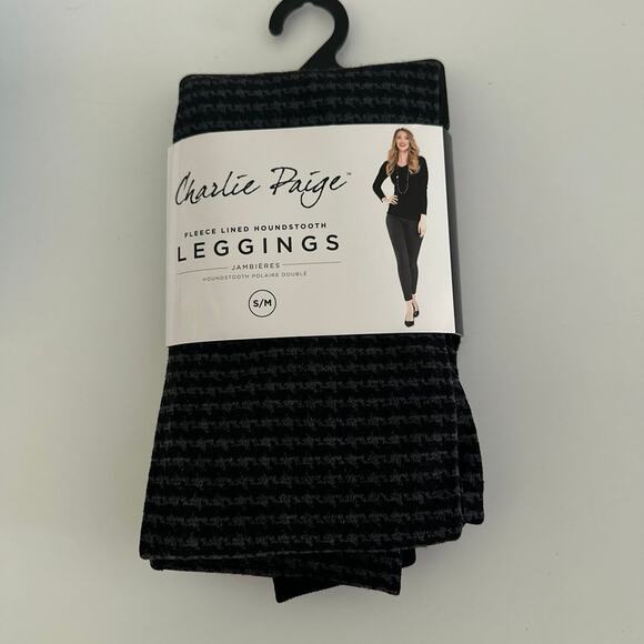 NWT Charlie Paige Fleece Lined Houndstooth Leggings size S/M, black/gray - Picture 1 of 4